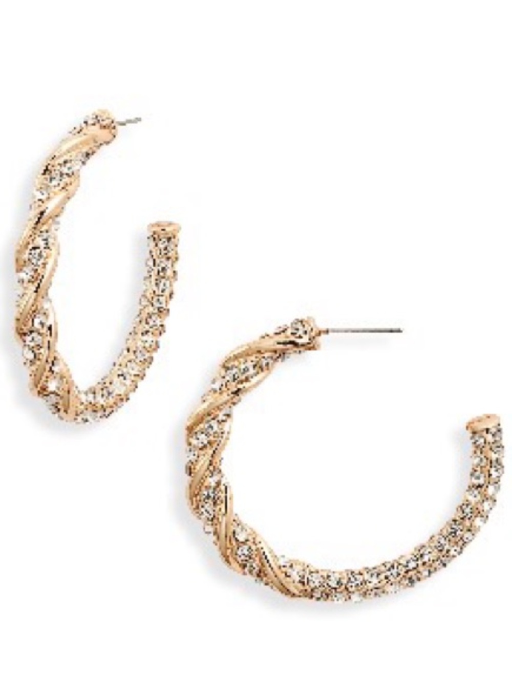 Open Edit Gold Toned Crystal Pave Hoop Earrings